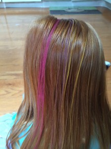 Finished Hair Chalk Application, Quick and Easy!  See next photo for what it looks like after brushing.